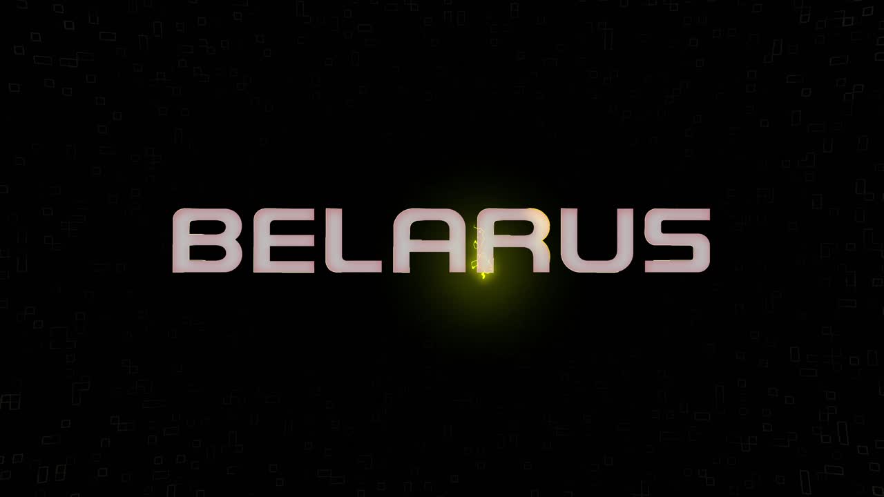 Grafica animata BELARUS elettrificata e lampeggiante in bianco, giallo e nero