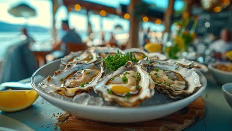 fresh oysters at a coastal restaurant