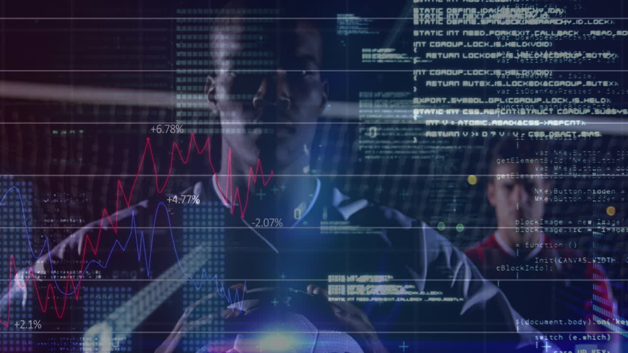 animación del procesamiento de datos financieros sobre el jugador de fútbol americano africano