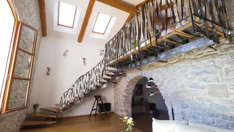 luxury holiday french limestone interior of guest house with quirky structured stair