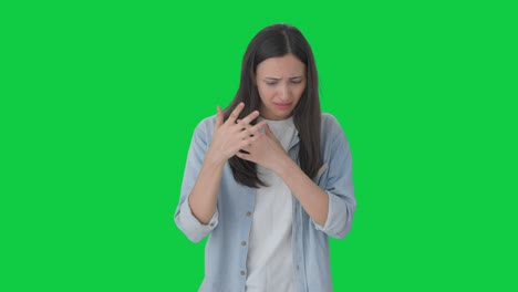 indian girl suffering from hair loss green screen