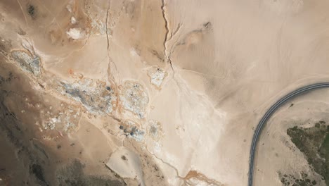 sulphur pits in hverir from high altitude aerial view