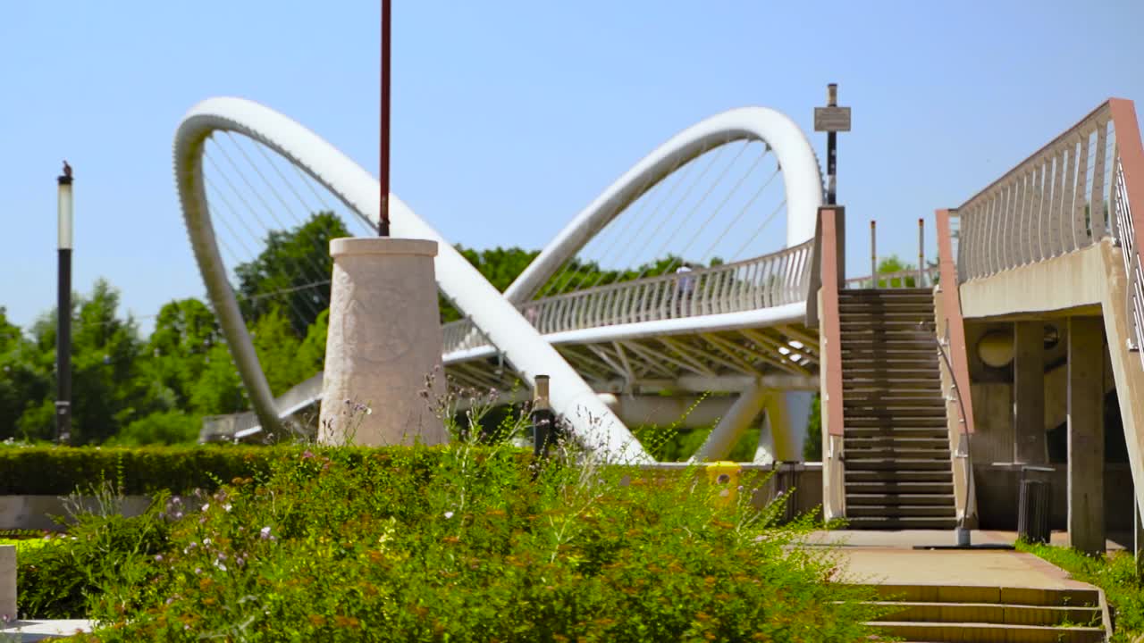 The Tiszavirag footbridge in Szolnok, Hungary, slow motion
