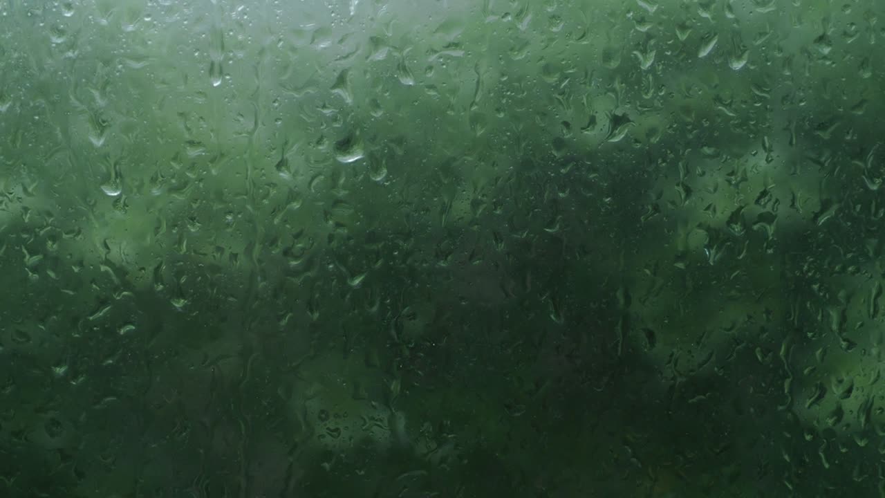 la lluvia cae en la ventana por la tarde. condominio o apartamento sala de estar jardín de la ventana en la temporada de lluvias. la ventana exterior está borrosa la lluvia y el árbol natural y el cielo. gota de lluvia en la puerta. tormenta momento de viento.