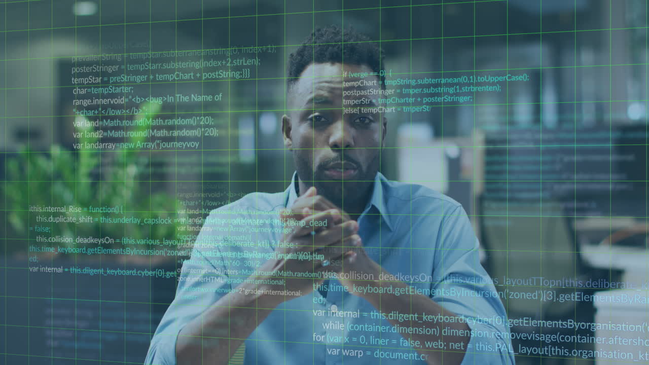 Animation of financial data processing over biracial businessman