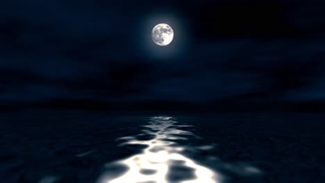 simulation of full moon reflecting over ocean water at night