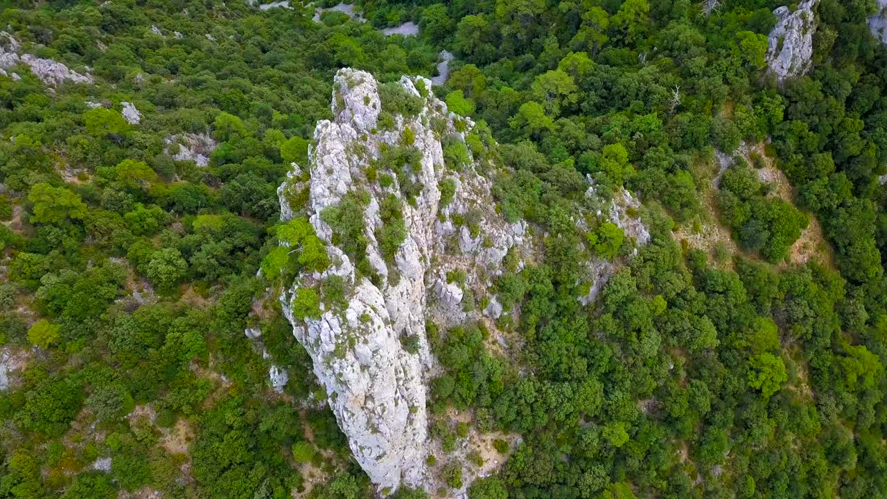 vista aérea de la roca de granito cubierta de vegetación verde templada