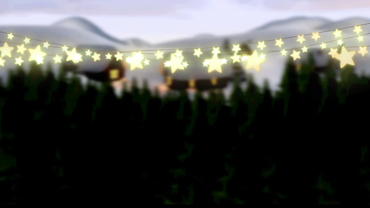 Animation of glowing fairy lights over winter landscape