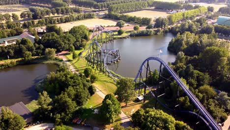 aerial video of goliath rollercoaster in walibi holland