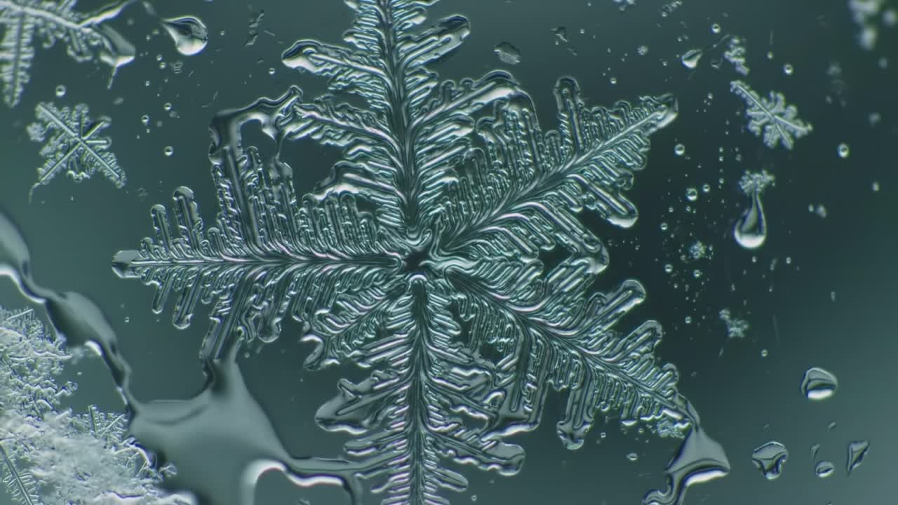A Stunning Close-Up of a Crystal-Like Snowflake Captured in Macro Photography, Highlighting the Intricate Patterns and Unique Structures of Ice in Stunning Clarity