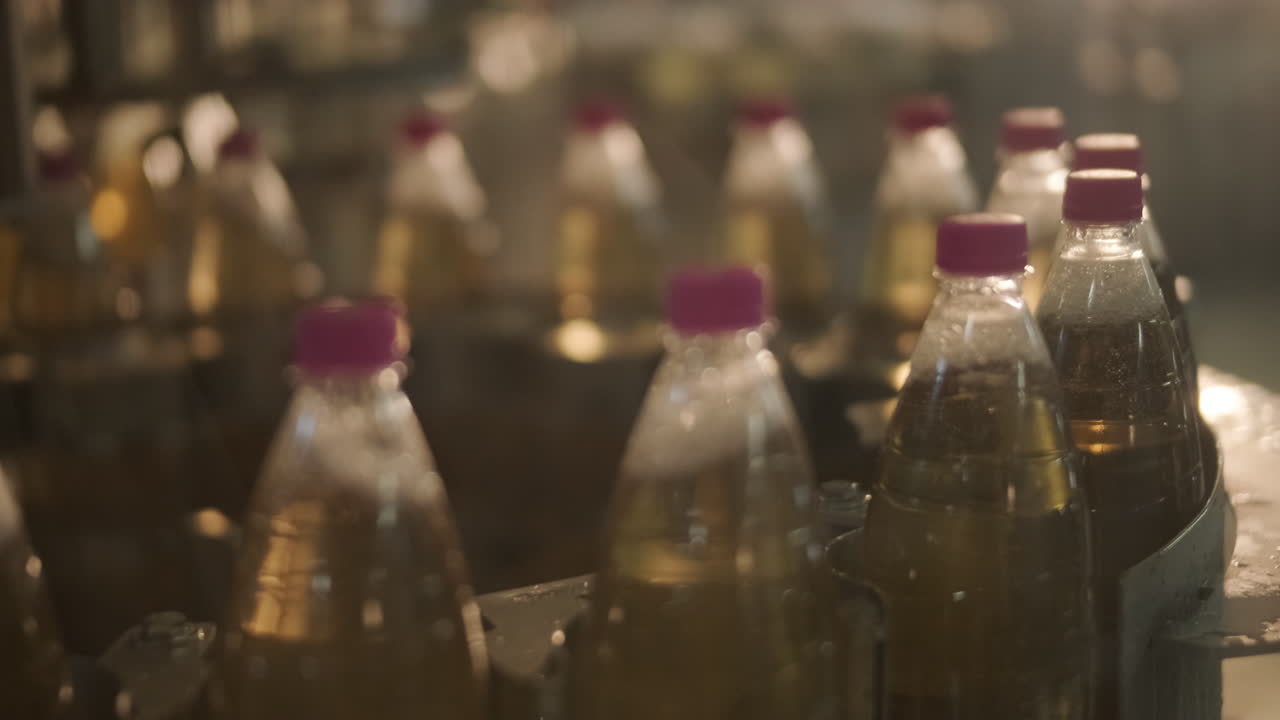 Bottles being filled on a production line