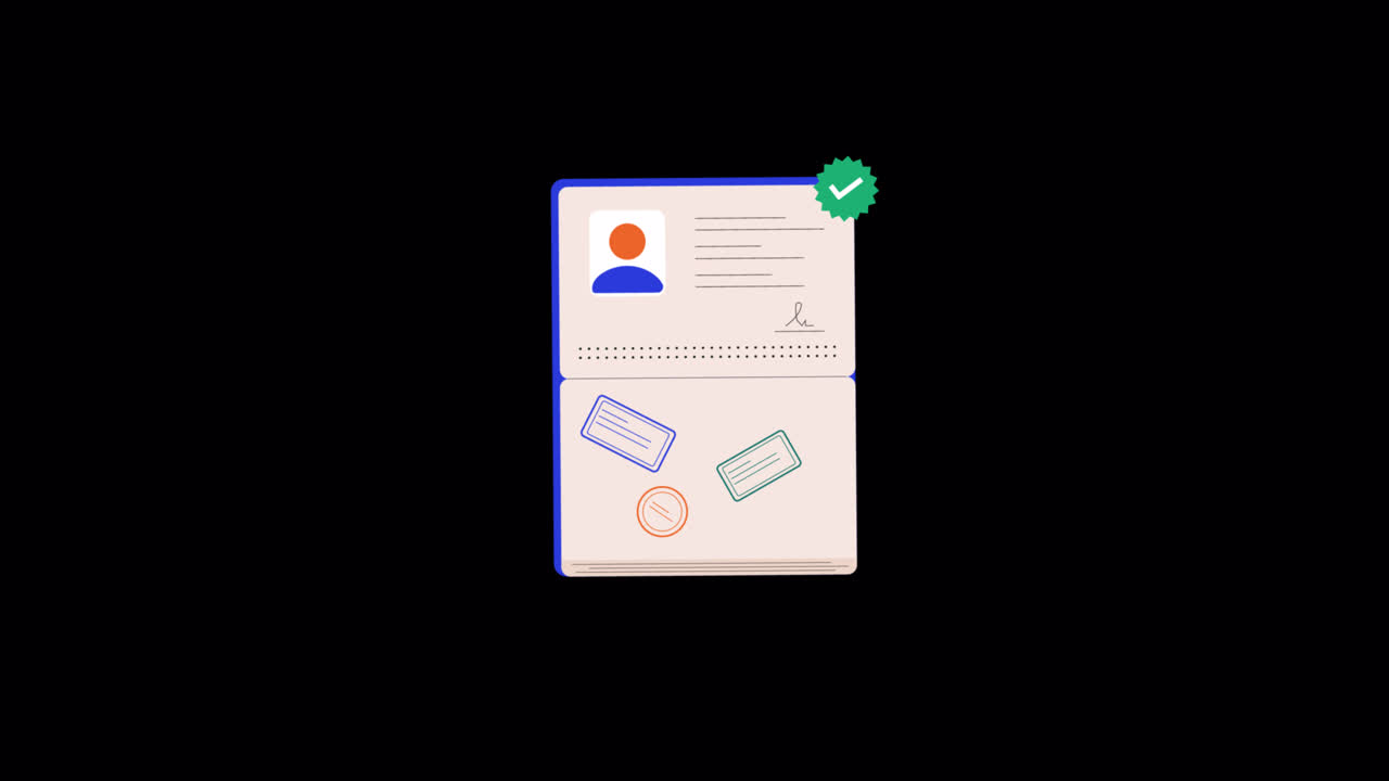 Animated Passport Verification with Checkmark and Stamps
