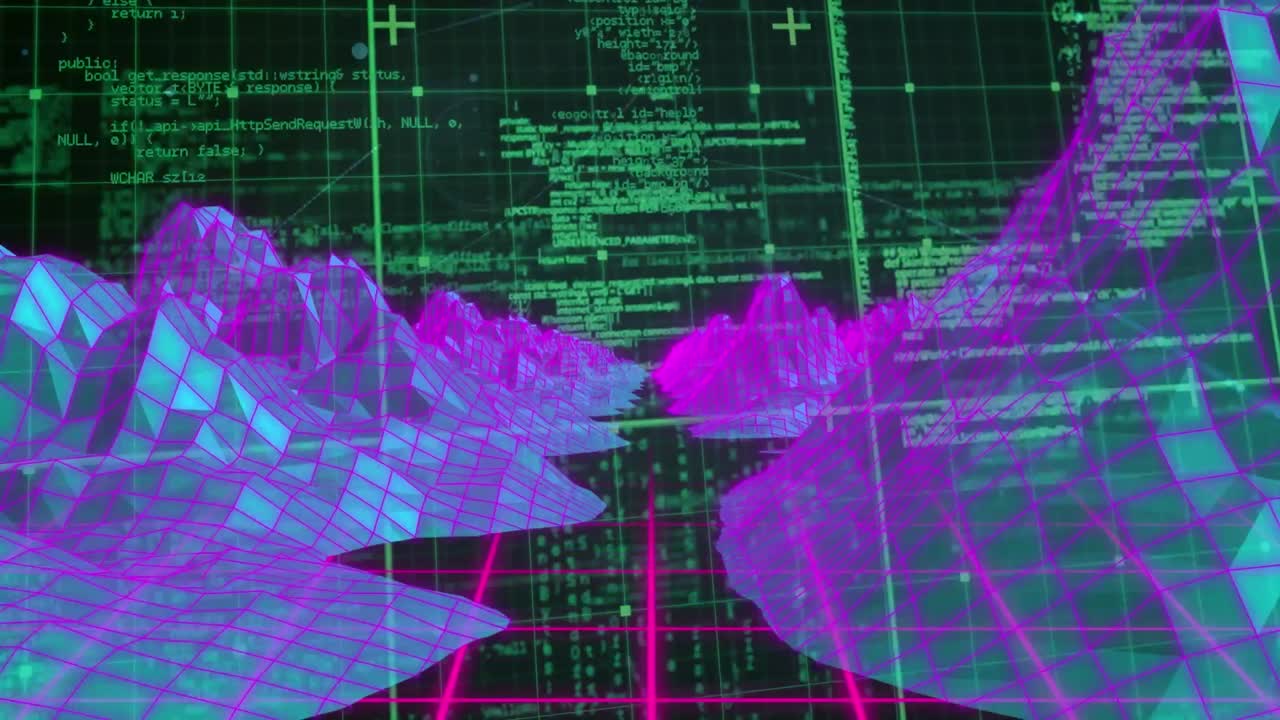 animación del procesamiento de datos con montañas