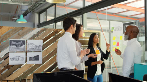 executives discussing over sticky note on glass wall 4k