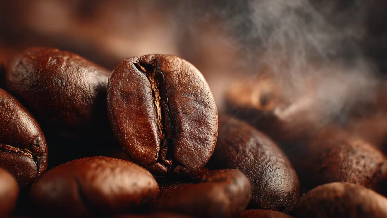 Et nærbilde av rike, aromatiske kaffebønner: Oppdag dybden av smak og friskhet i hver ristede bønne, som fremhever den varme essensen av kaffekultur