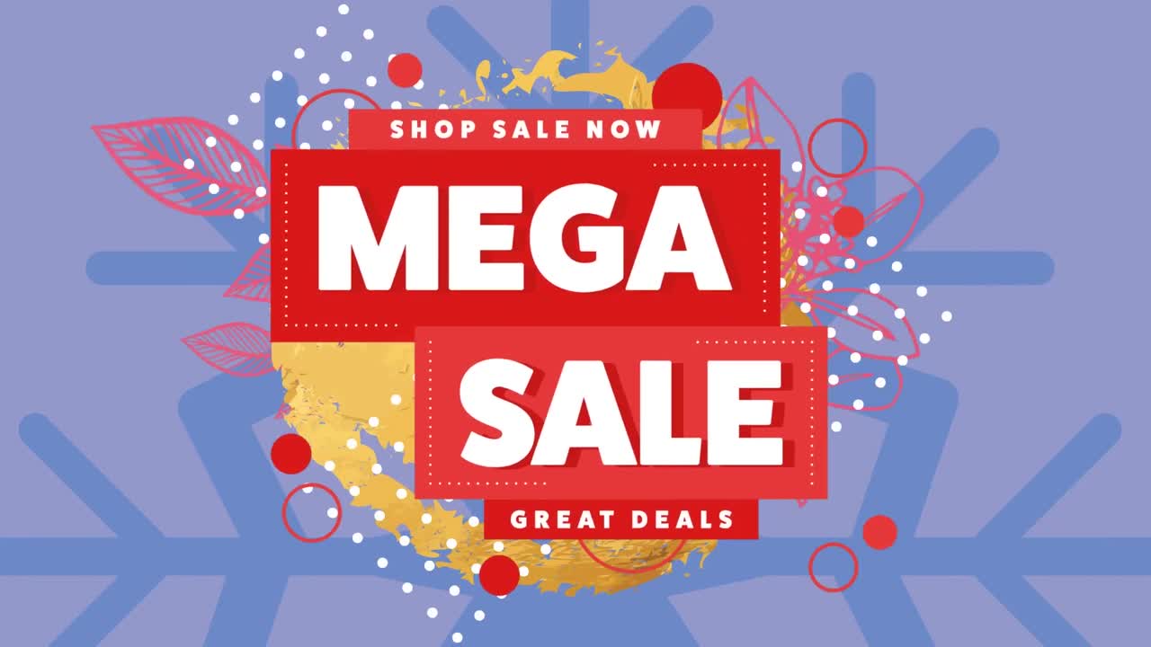 파란색 배경 위에 메가 판매 텍스트의 애니메이션