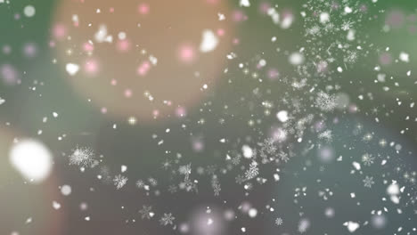 Animación-Digital-De-Nieve-Cayendo-Contra-Puntos-De-Luz-Sobre-Fondo-Verde