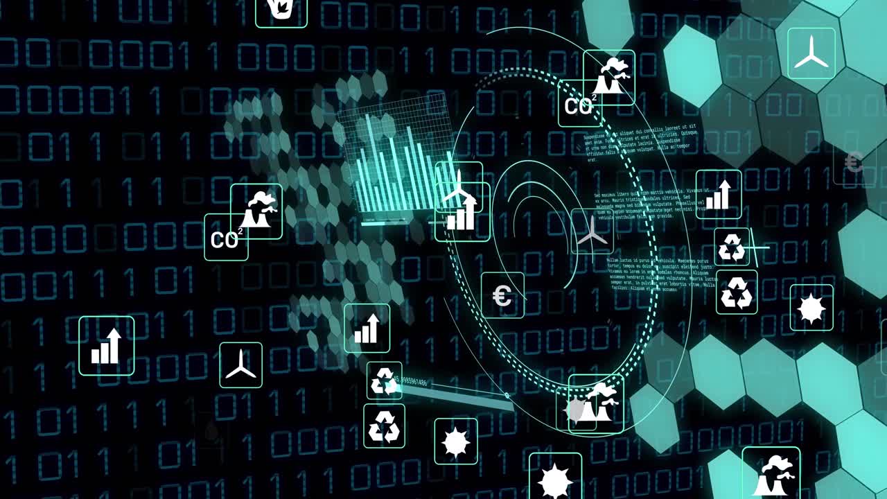 animación de iconos eco, procesamiento de datos a través del escaneo de ámbitos.