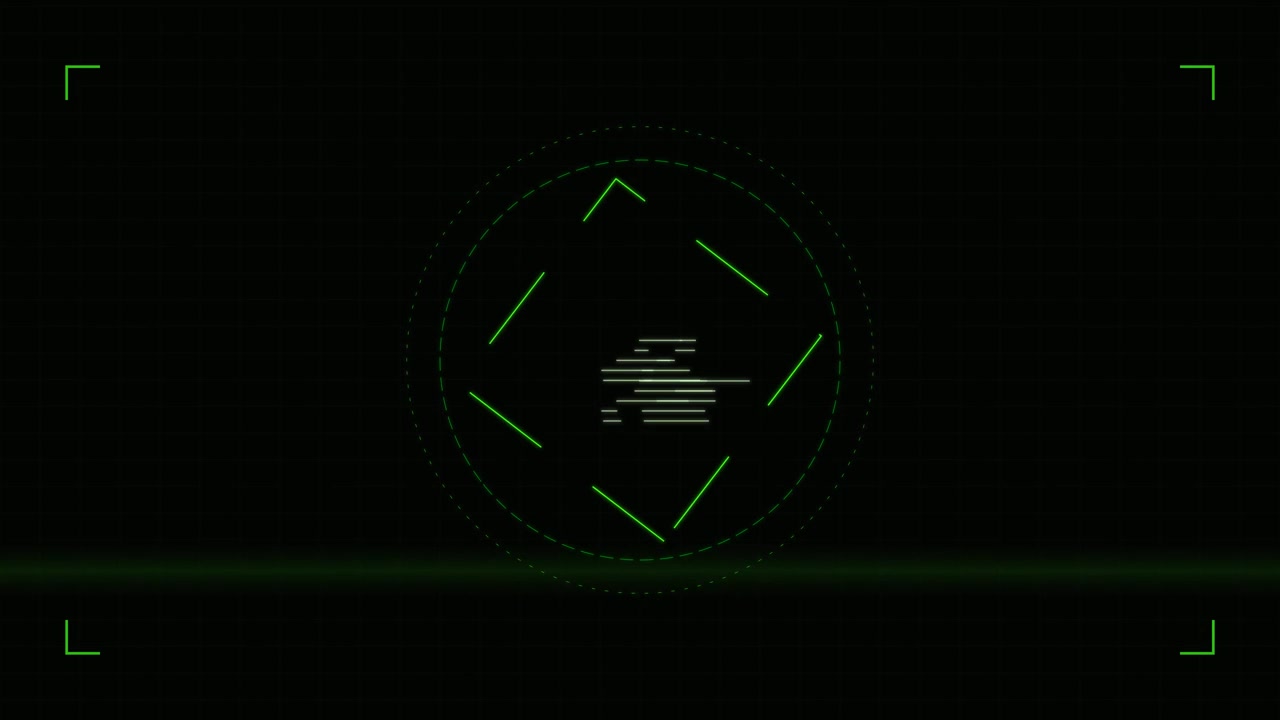 Digital HUD Interface with Rotating Geometric Elements and Data Lines