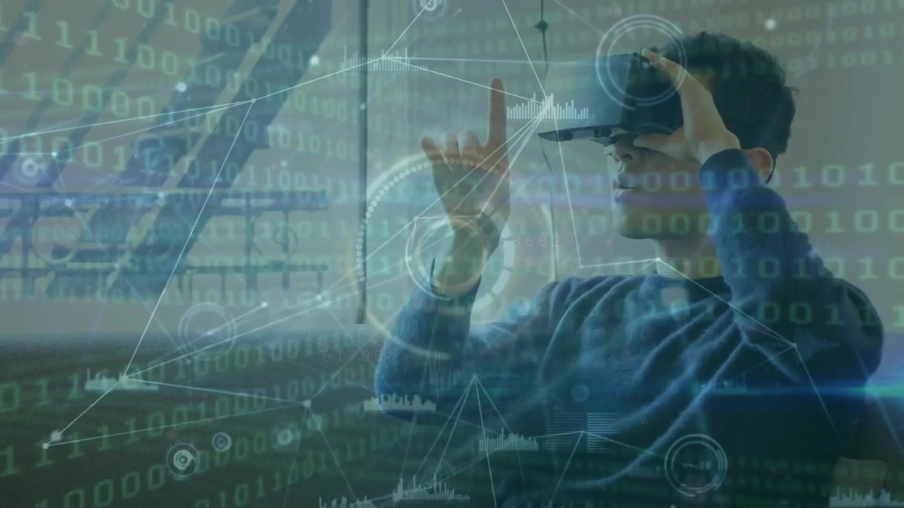 Animation of financial data processing over caucasian businessman using smartphone