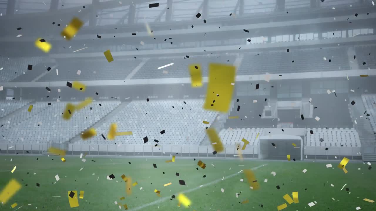 스포츠 경기장 위 에 떨어지는 금색 콘페티 의 애니메이션