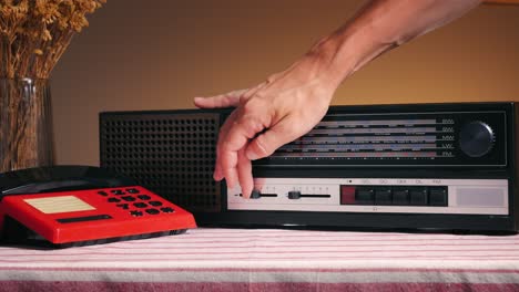 vintage radio and phone on a table