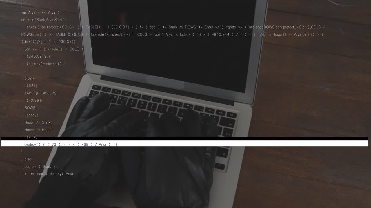 Animation of data processing over hands using laptop