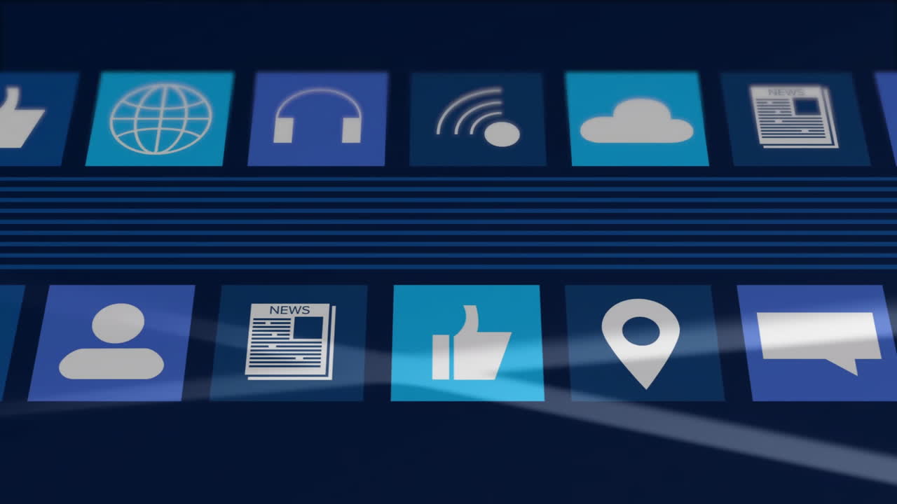 animación de la red de conexiones de iconos digitales