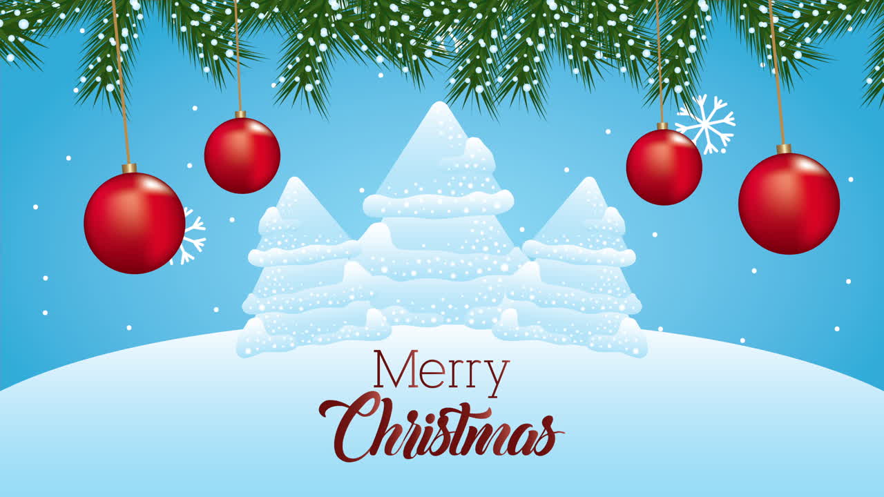 크리스마스 축하 애니메이션과 함께 소나무 나무 눈 풍경