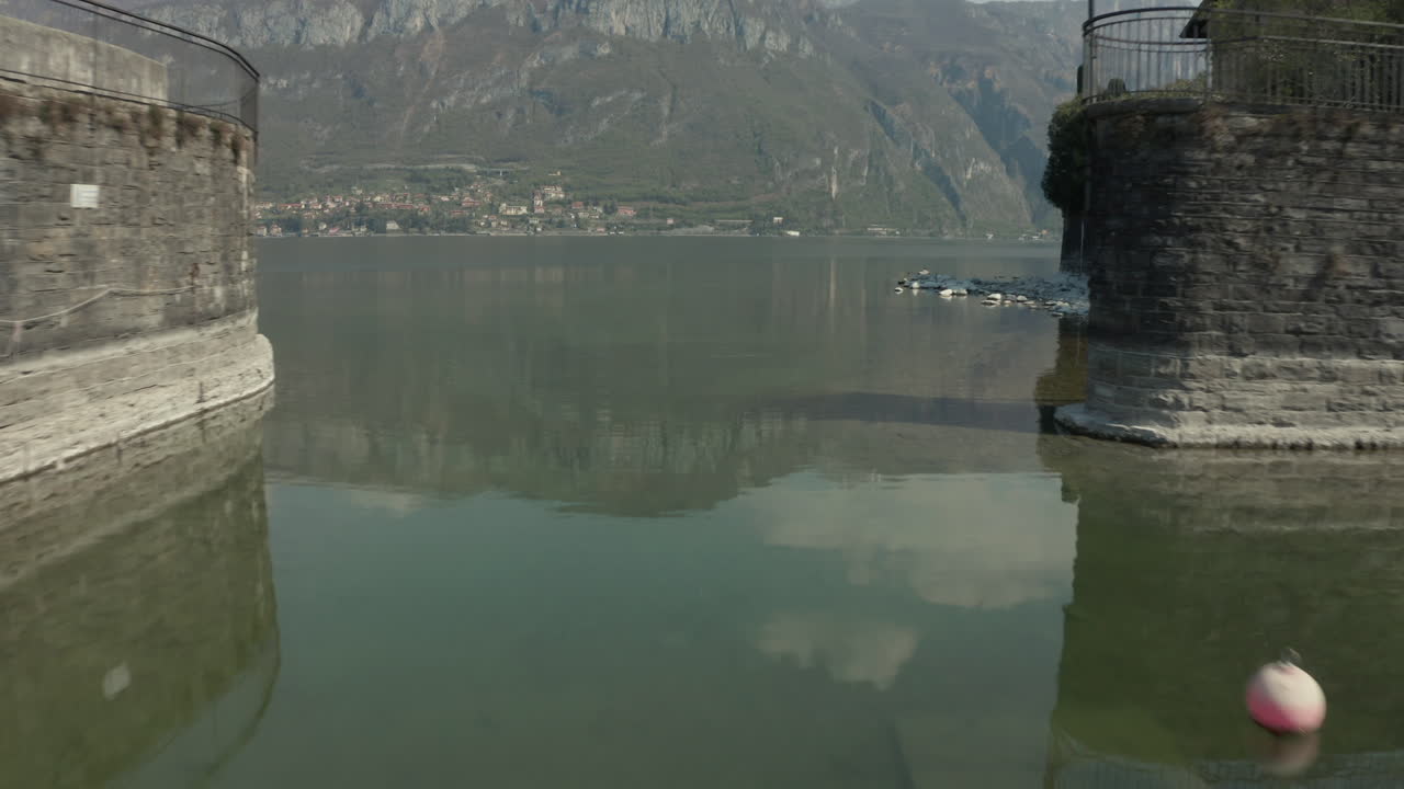 Boats in the Port of Bellagio, Lake Como, in Italy, from a Drone