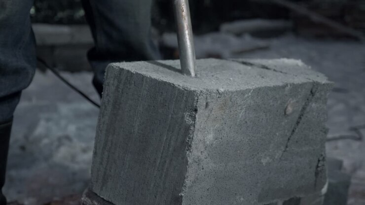 Nedbrydning af betonblok med tryklufthammer