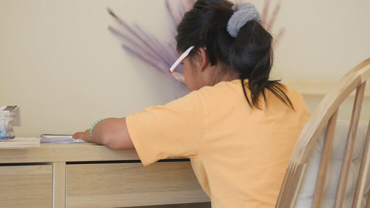 Child studying at a desk at home