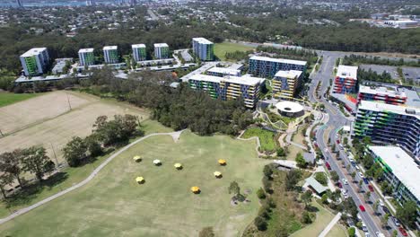 smith collective apartment rentals near village heart in southport, queensland, australia. aerial shot