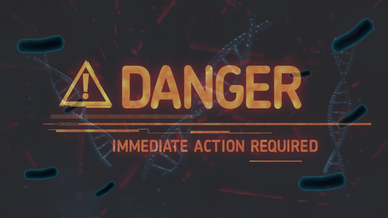 dna 가닥 위의 위험 텍스트의 애니메이션