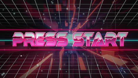 animation of press start text over neon pattern background