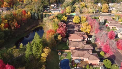 toma aérea de casas residenciales en zona boscosa durante el otoño