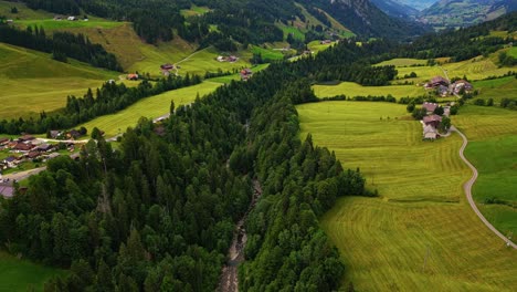 bird eye view of sorenberg village in the swiss alps valley, switzerland, europe