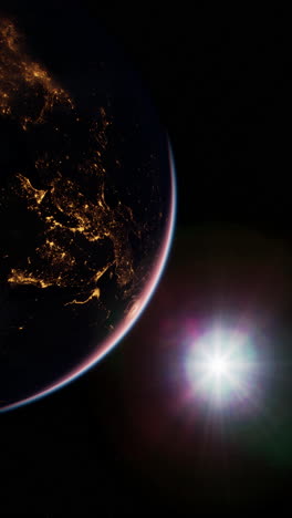la tierra desde el espacio con un sol brillante