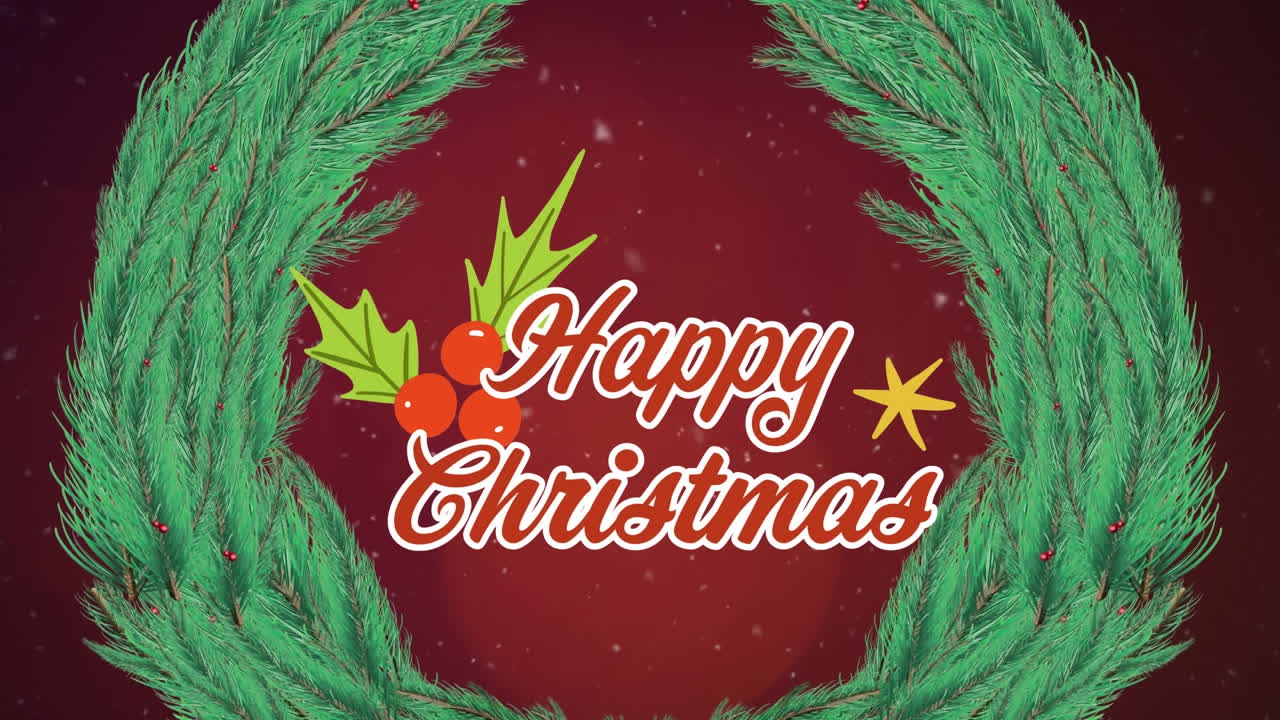 해피 크리스마스 텍스트 위에 내리는 눈의 애니메이션