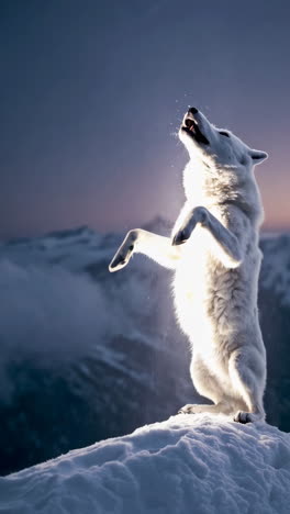 glowing white wolf on a snowy mountaintop