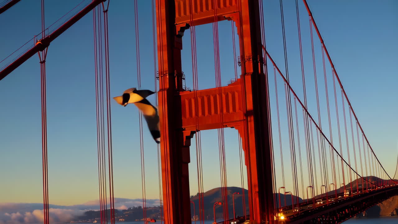 Golden Gate Bridge at Sunrise/Sunset with Seagull
