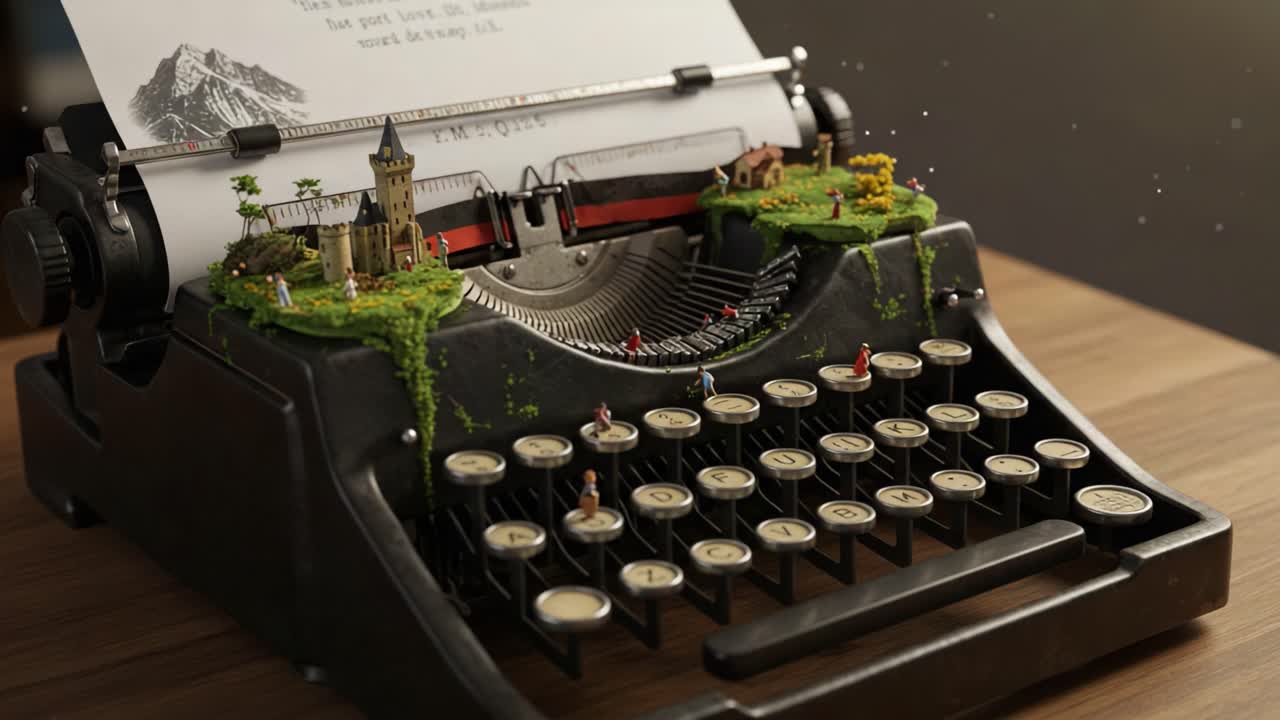 An Enchanted Typewriter: A Journey Through Imagination and Creativity Captured in Two Frames of Artistic Expression