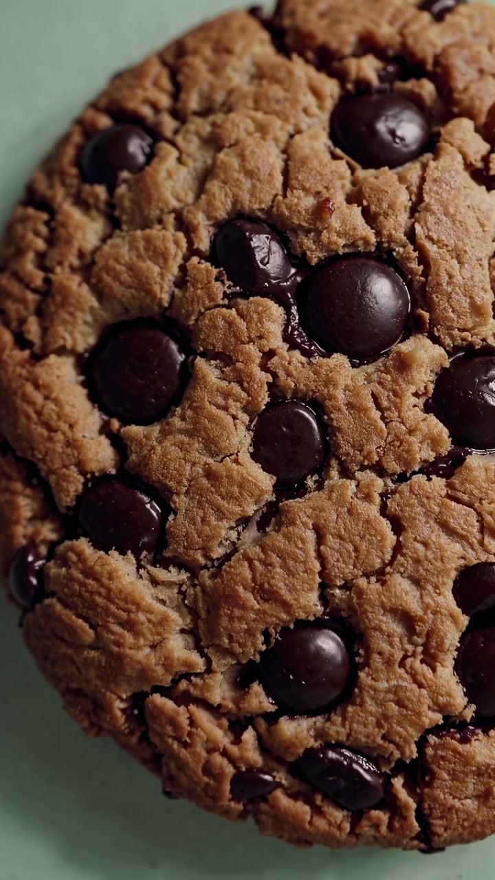 Delicious Chocolate Chip Cookies Arranged on Green Background with Zoom