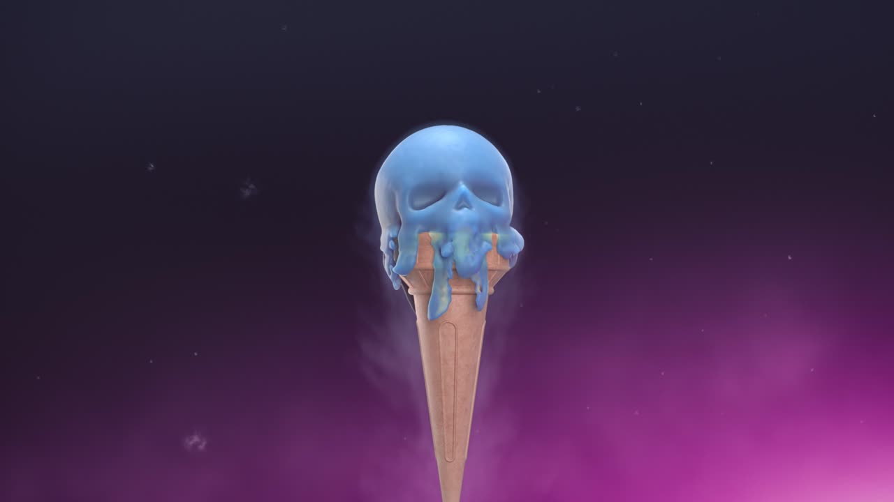 helado derretido en forma de cráneo