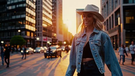 stylish woman in a city sunset