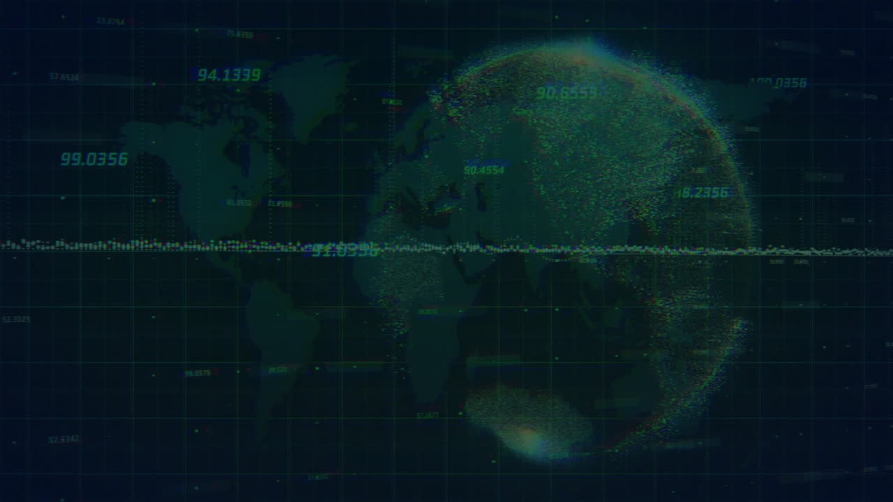 Global network connections and data points animation over digital world map