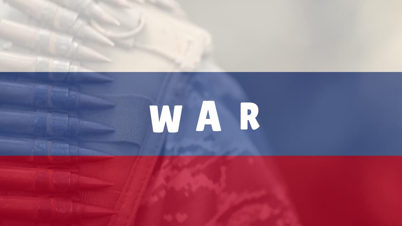 러시아의 군인과  ⁇ 발 위에 전쟁 텍스트의 애니메이션