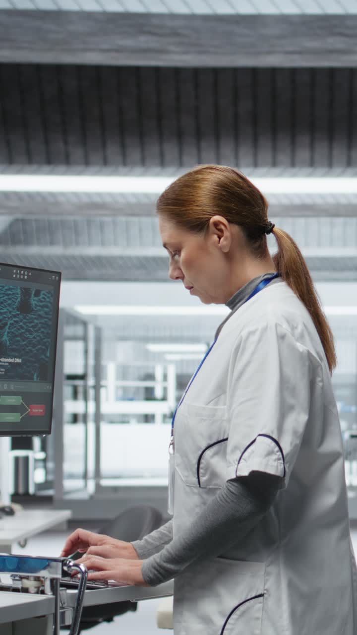 Vertical Video Woman expert examining chemical reaction to patient vitals in clinical procedure