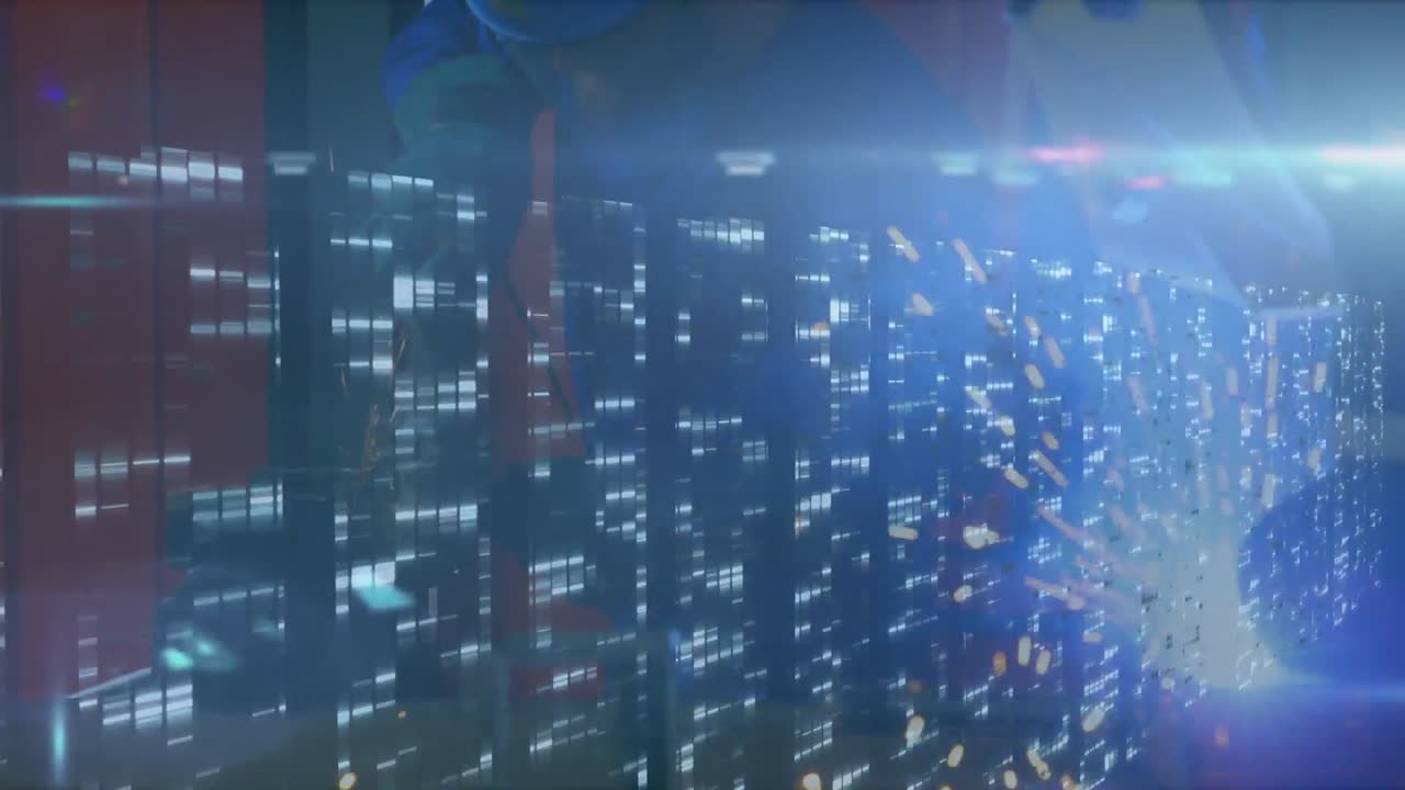 Animation of data processing over blue background