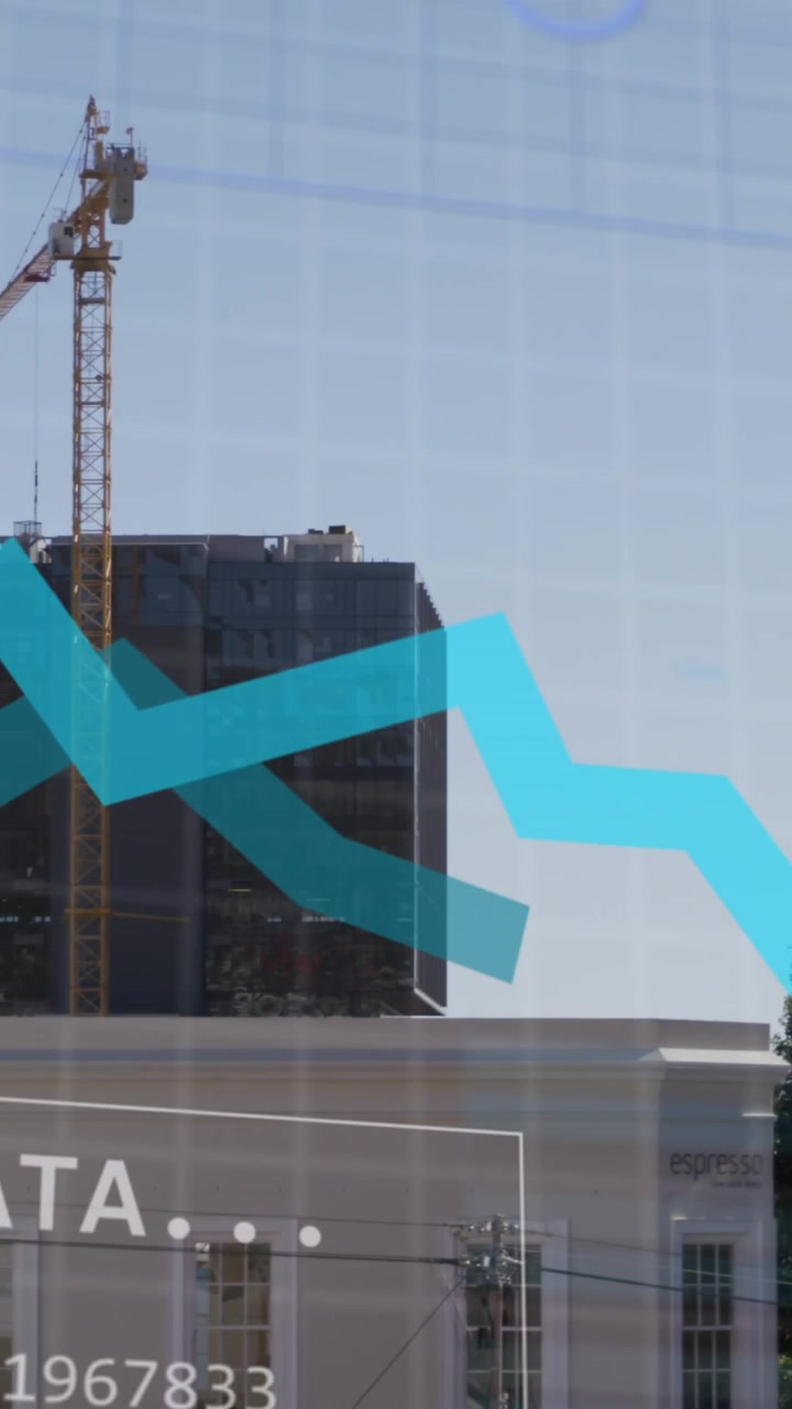 Animación del procesamiento de datos sobre paisaje urbano
